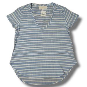 Cloth & Stone Blue Striped V-Neck Cut Cotton Blouse Size‎ Small NEW